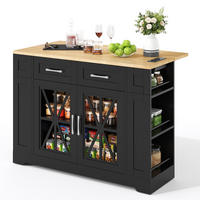 KÜCHENINSEL 120/40(65)/92 cm Schwarz mit Klappbarem Esstisch, 2 Steckdosen, USB, 2 Schubladen und Offenen Regalen - Schwarz, Holz/Holzwerkstoff (120/92/65cm) - Oxeza