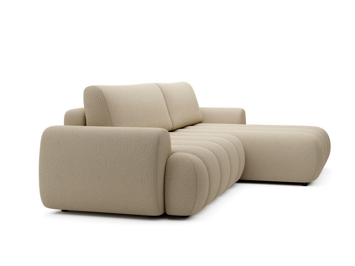 ECKSOFA SITO Creme Geflochtener Stoff mit Schlaffunktion - Creme, Holz (272/168cm) - MASSENO