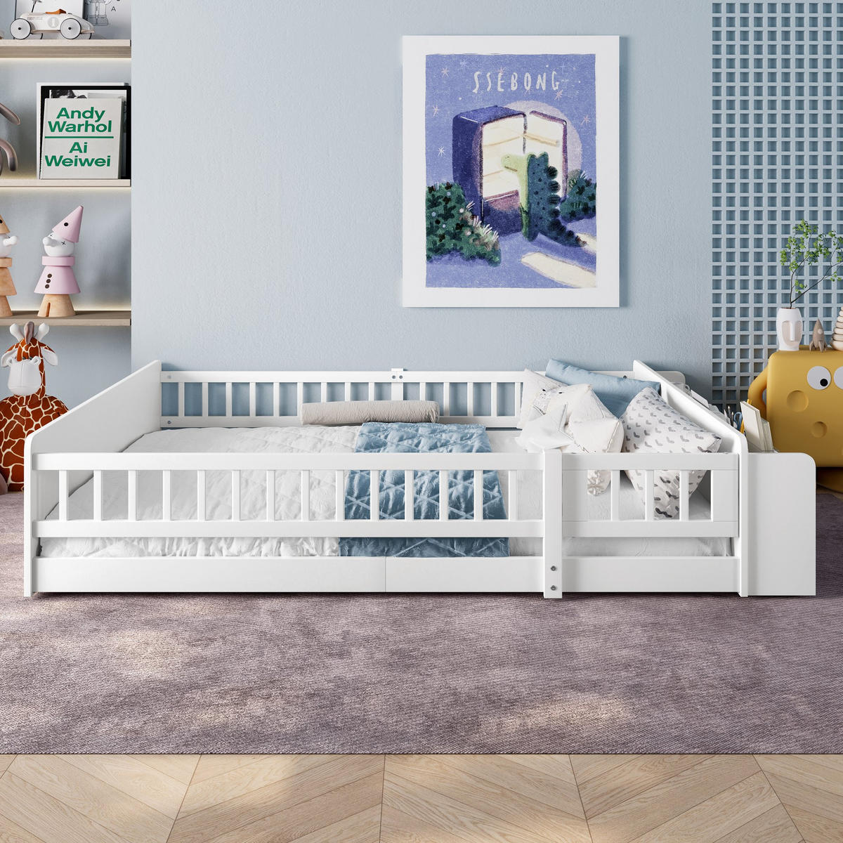 KINDERBETT 140 x 190cm, Kiefernholz, zu öffnendes Gehäuse, ohne Matratze, weiß - Weiß, Holz (140/190cm) - KOMHTOM