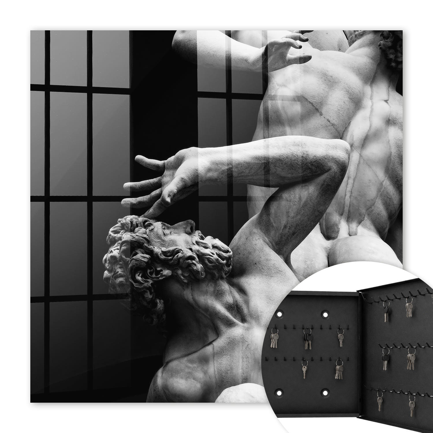 SCHLÜSSELBOX Schwarz 30x30 cm- Türöffnung nach rechts - Stein Emotionen - Schwarz, Metall (30/30/5cm) - TULUP
