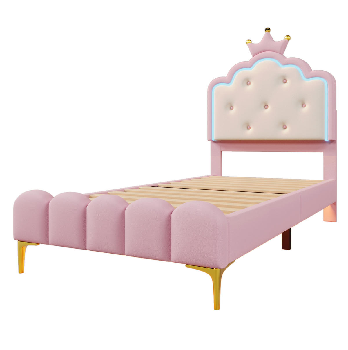 POLSTERBETT 90/200 cm aus PU mit LED-Ambientebeleuchtung Rosa - Pink, Kunststoff (90/200cm) - Modenvie
