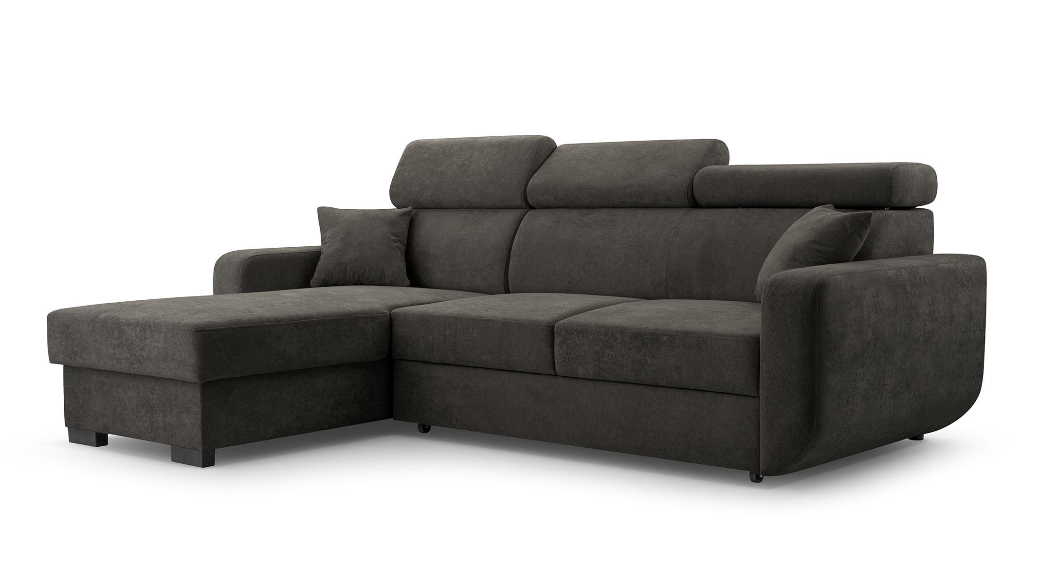 ECKSOFA CASTELLO Grau Plüsch-Stoff mit Schlaffunktion - Grau, Holz (236/165cm) - MASSENO