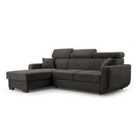 ECKSOFA CASTELLO Grau Plüsch-Stoff mit Schlaffunktion - Grau, Holz (236/165cm) - MASSENO