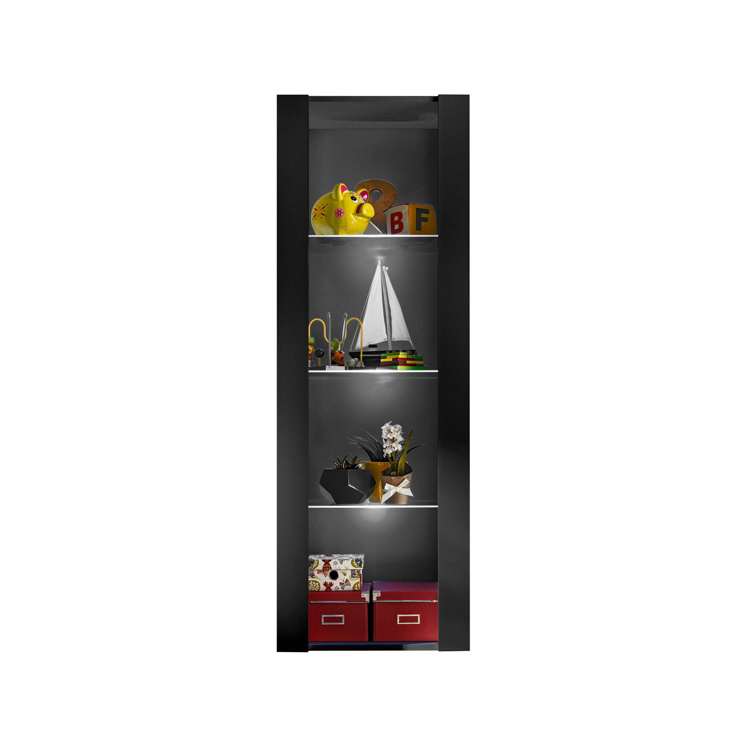 VITRINE TIVOLI, Schwarz + Schwarz - Schwarz, Glas/Holzwerkstoff (55/159/35cm) - Komodee