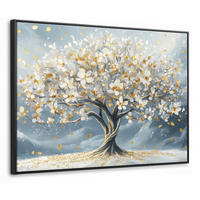 LEINWAND Bilder mit Rahmen - Baum - Winter - Baum des Lebens - Modern - Gold - 80x60 - Goldfarben, Textil (80/60cm) - MuchoWow