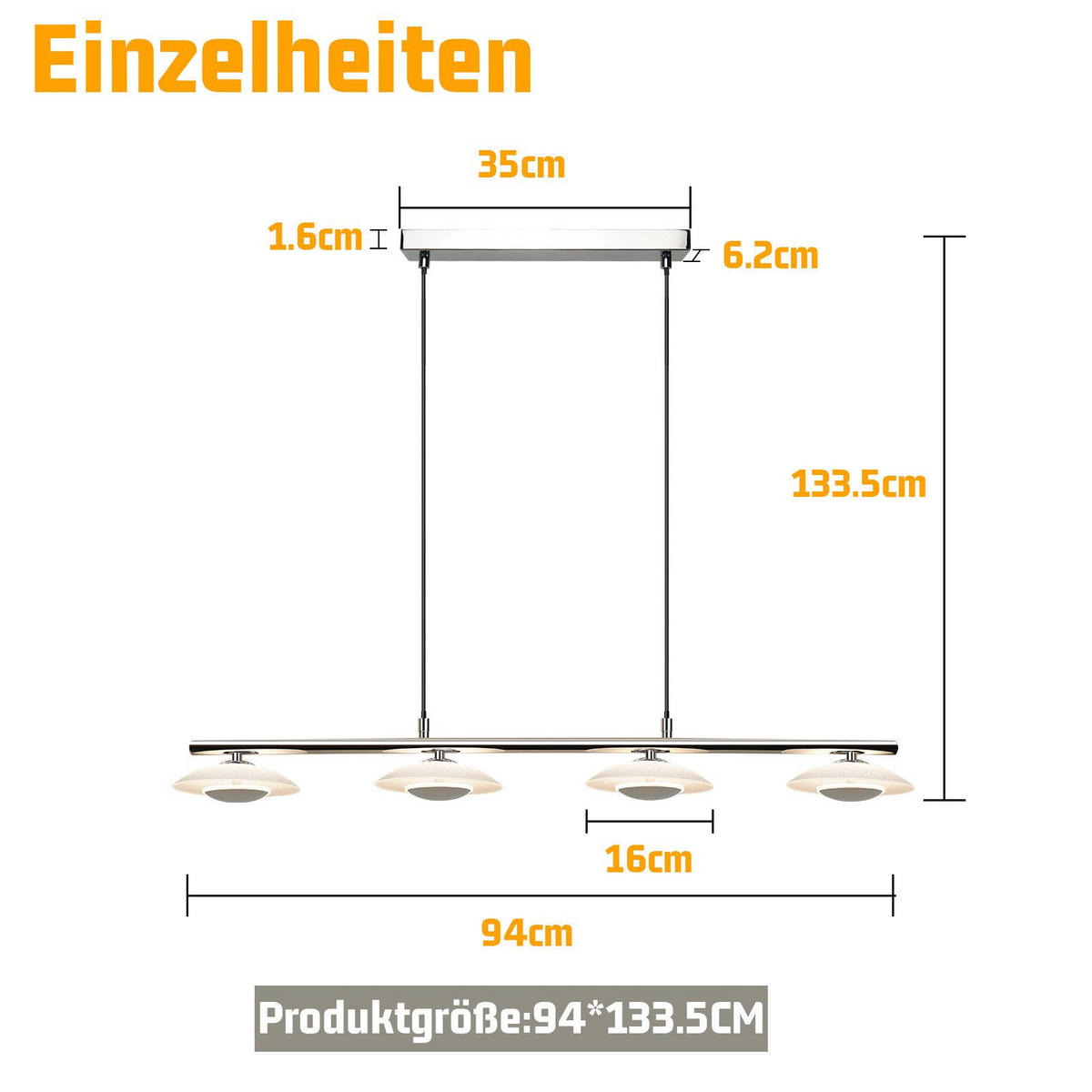 HÄNGELEUCHTE Zorvq 35/133/64 cm - Alufarben, Metall (64/35/133cm) - ZMH