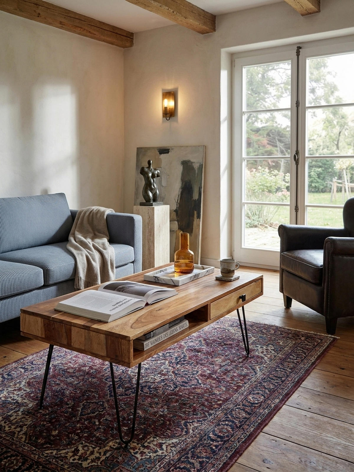 COUCHTISCH BALU mit Schubfächern aus Massivholz und Metallfüßen, leichter Aufbau, Beige 110x60x60 cm - Beige/Schwarz, Holz/Metall (60/110/60cm) - KADIMA DESIGN