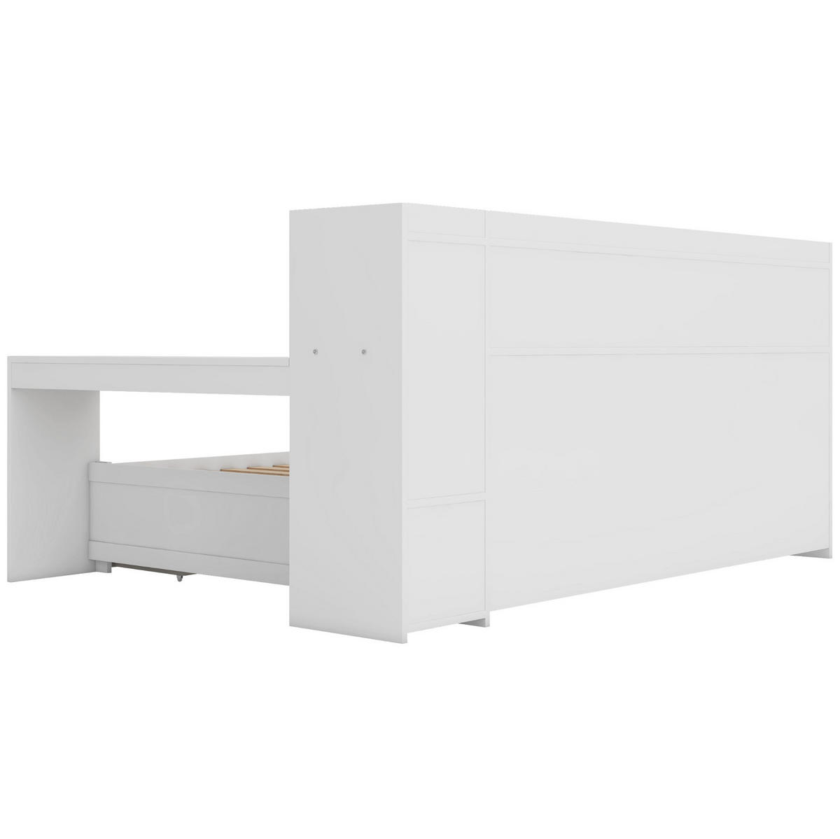 BETT 90/200 cm Weiß aus Spanplatte und MDF mit Schreibtisch, USB-Anschluss und 2 Schubladen - Weiß, Holzwerkstoff (90/200cm) - OKMYHOME