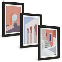 BILDER SET 3er Set - 20x30 cm Schwarzer Rahmen - Minimalistische Architekturillustrationen - Schwarz, Kunststoff (20/30cm) - TULUP