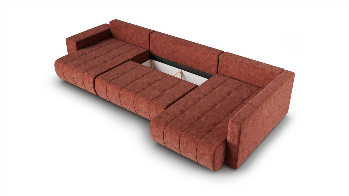 WOHNLANDSCHAFT Armanda - Rotbraun, Holzwerkstoff/Textil (185/83/392cm) - Fun Möbel