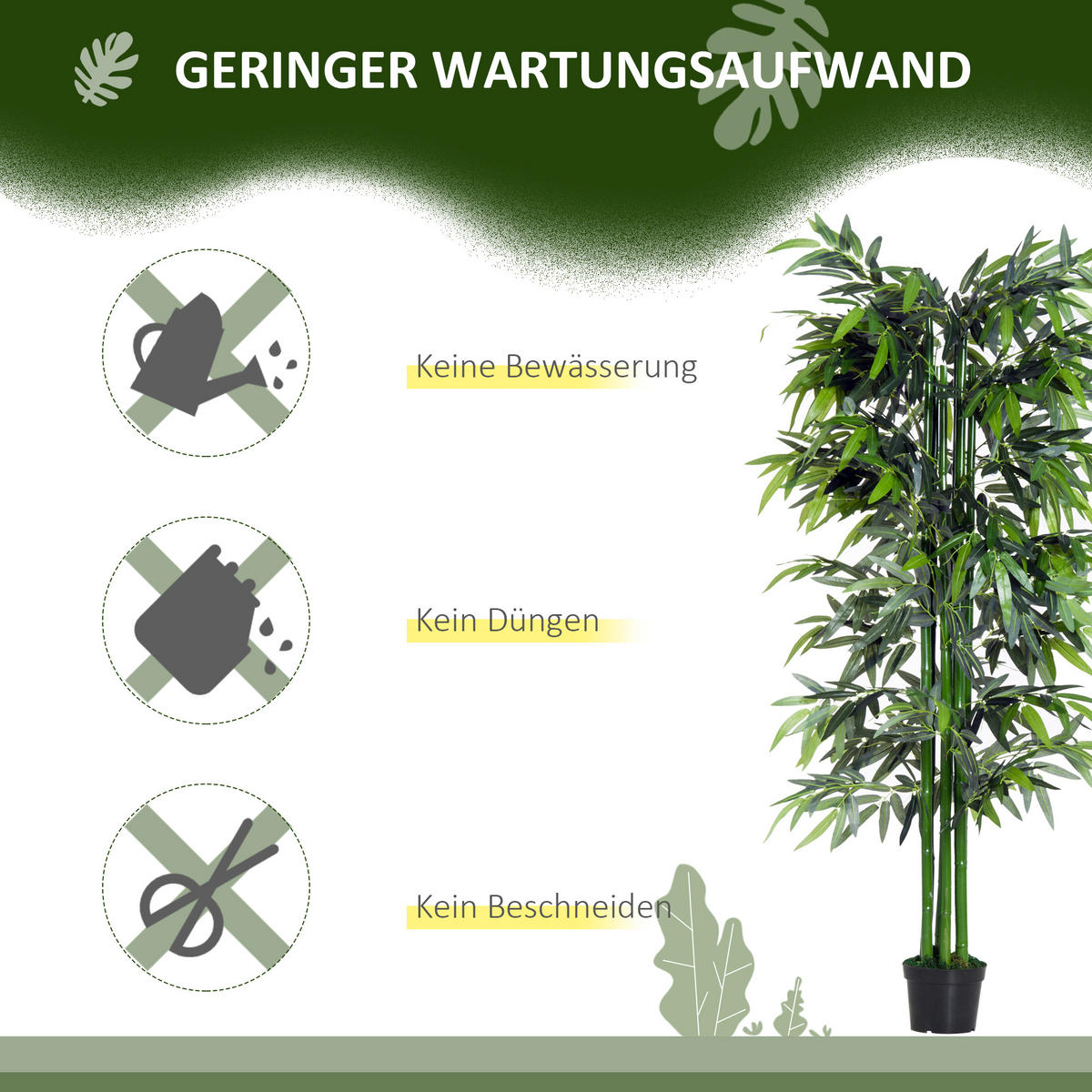 KÜNSTLICHE Pflanzen, PE, Zement, Grün - Grün, Kunststoff (180cm) - Outsunny