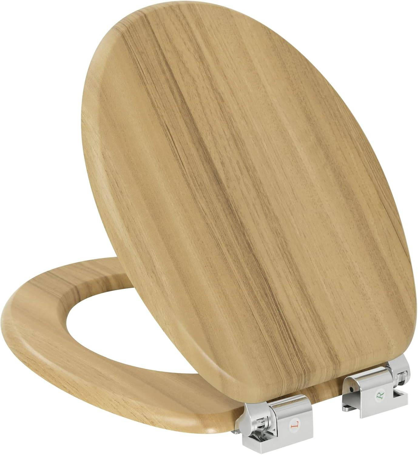 WC SITZ mit Absenkautomatik, MDF Holzkern,Oval - Hellbraun, Holzwerkstoff (37/2.5/43cm) - Woltu