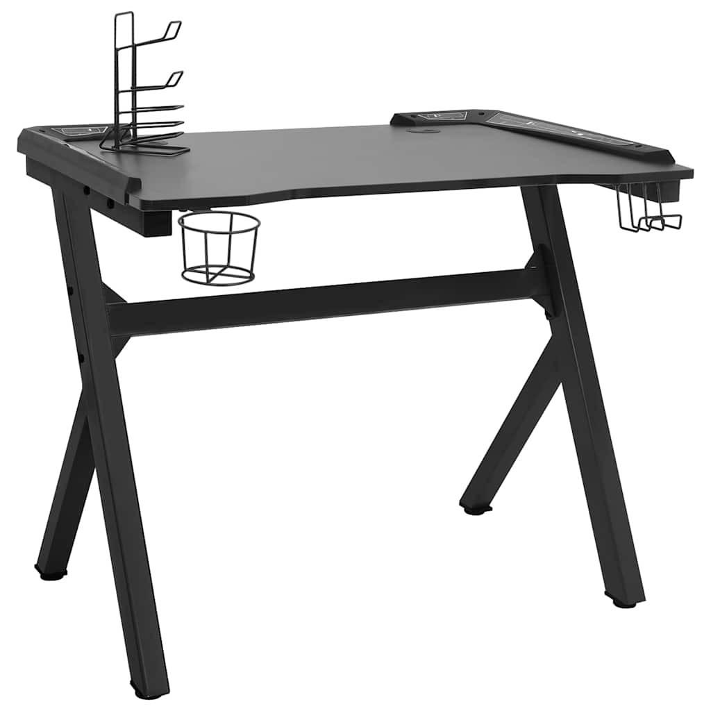 GAMINGTISCH mit Led, Y-Gestell 90/60/75 cm aus Holzwerkstoff, Eisen Schwarz - Schwarz, Holz (60/90/75cm) - vidaXL