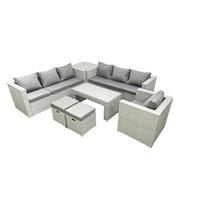 GARTENSOFA hohe Rückenlehne Polyrattan Hellgrau-Mix 9-Sitzer - Hellgrau/Grau, Glas/Kunststoff - Fimous
