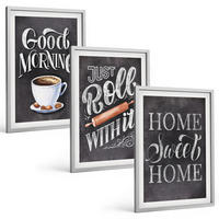 BILDER SET 3er Set - 40x60 cm Silberner Rahmen - Motive und Inschriften für die Küche - Silberfarben, Kunststoff (40/60cm) - TULUP