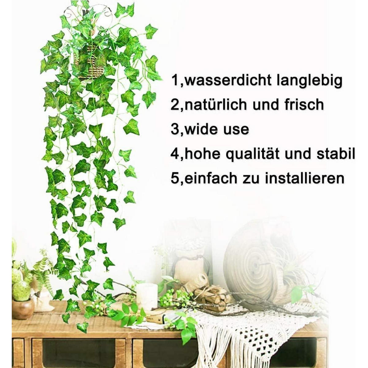 GIRLANDE Efeu künstlich 12 Stück - Grün, Kunststoff (6cm)