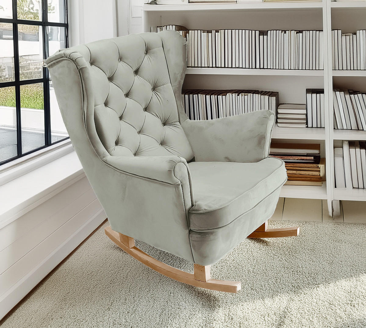 SCHAUKELSESSEL mit gepolstertem Sitz und Armlehnen, 102x81x95 cm, Asche_29856 - Buchefarben/Silbereichenfarben, Holz/Textil (81/102/95cm) - DomoHome