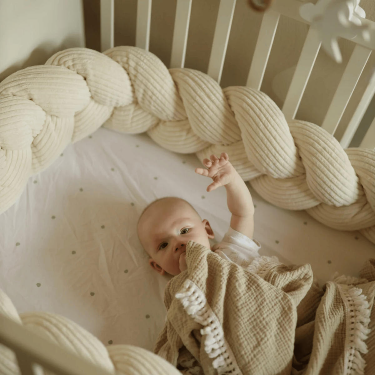 BETTUMRANDUNGSSCHUTZ geflochtene Bettschlange aus Cord, 150 cm, Ecru - Creme, Textil - MeowBaby