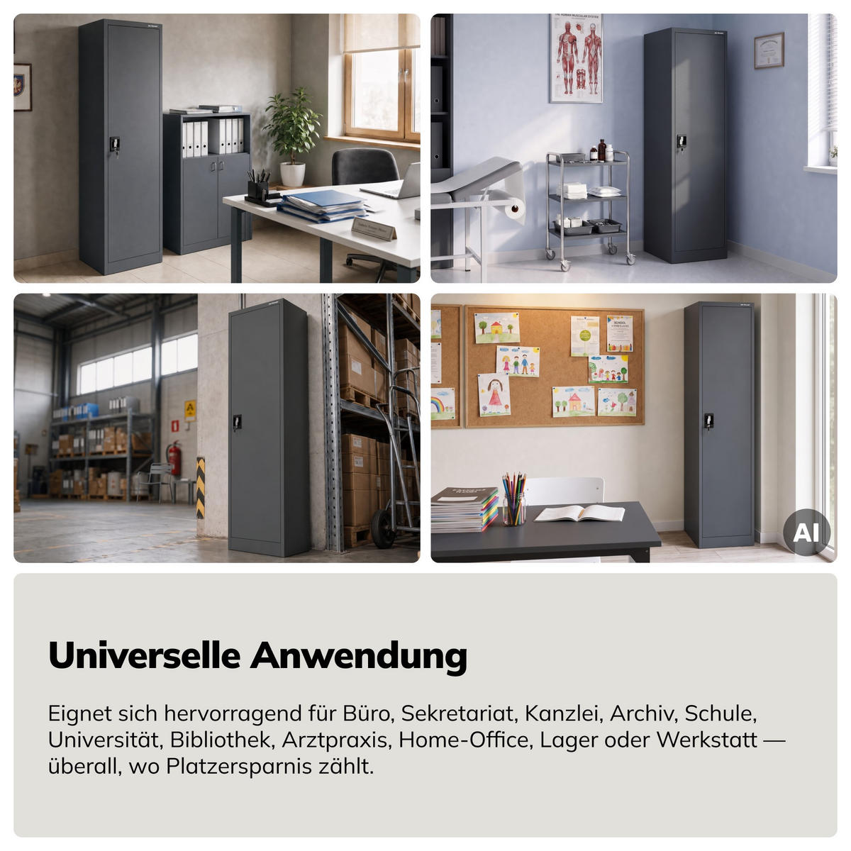 BÜRO Aktenschrank ALEX - Anthrazit, Metall (45/185/40cm) - Jan Nowak