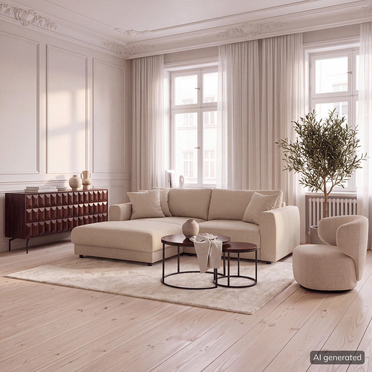 ECKSOFA mit Longchair - Beige/Schwarz, Holz/Kunststoff (238/183cm) - home24