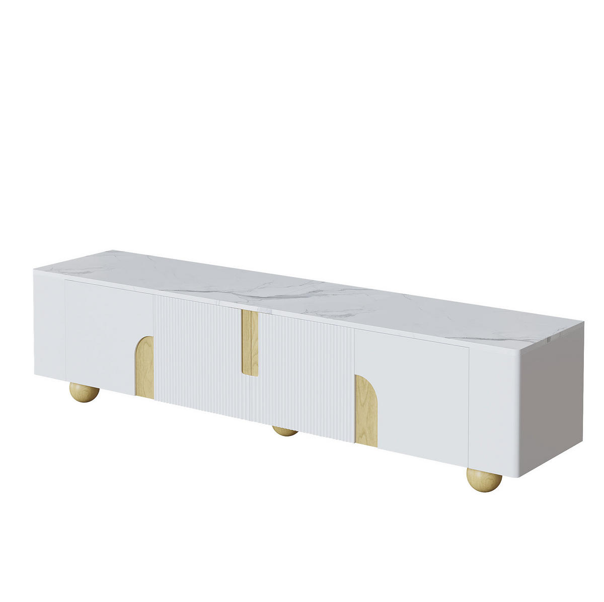 TV ormarić 180/40/44 cm bijeli i boja drva od MDF-a i iverice s 4 vrata i mramornim efektom - bijela, drvni materijal (180/44/40cm) - OKWISH