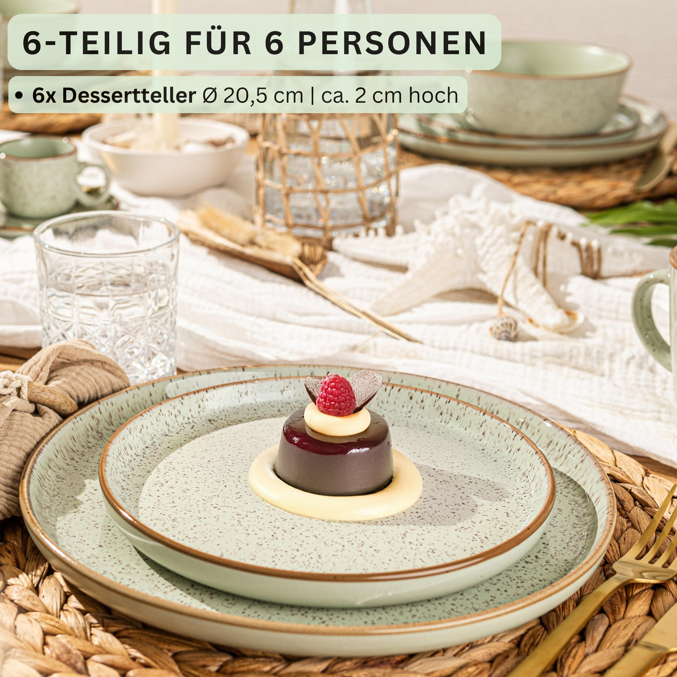 DESSERTTELLER SET RIO MINZE - 6 teilig aus Steingut - Grün, Stein (32cm) - Sänger