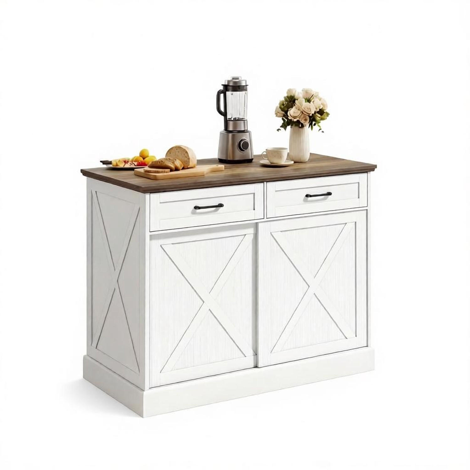 KÜCHENINSEL-SCHRANK, MIT SCHIEBETÜRSCHRANK, Weiß-Antikbraun, Bauernhausstil, 106,4/57/92 cm - Braun, Holzwerkstoff (57/92/106.4cm) - Rolipo