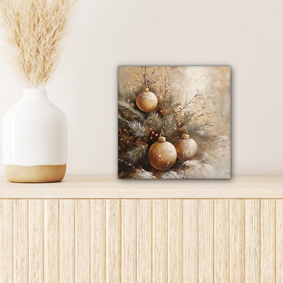 LEINWANDBILD Weihnachten - Kugeln - Beige - Gold 20x20 cm - Goldfarben, Textil (20/20cm) - MuchoWow