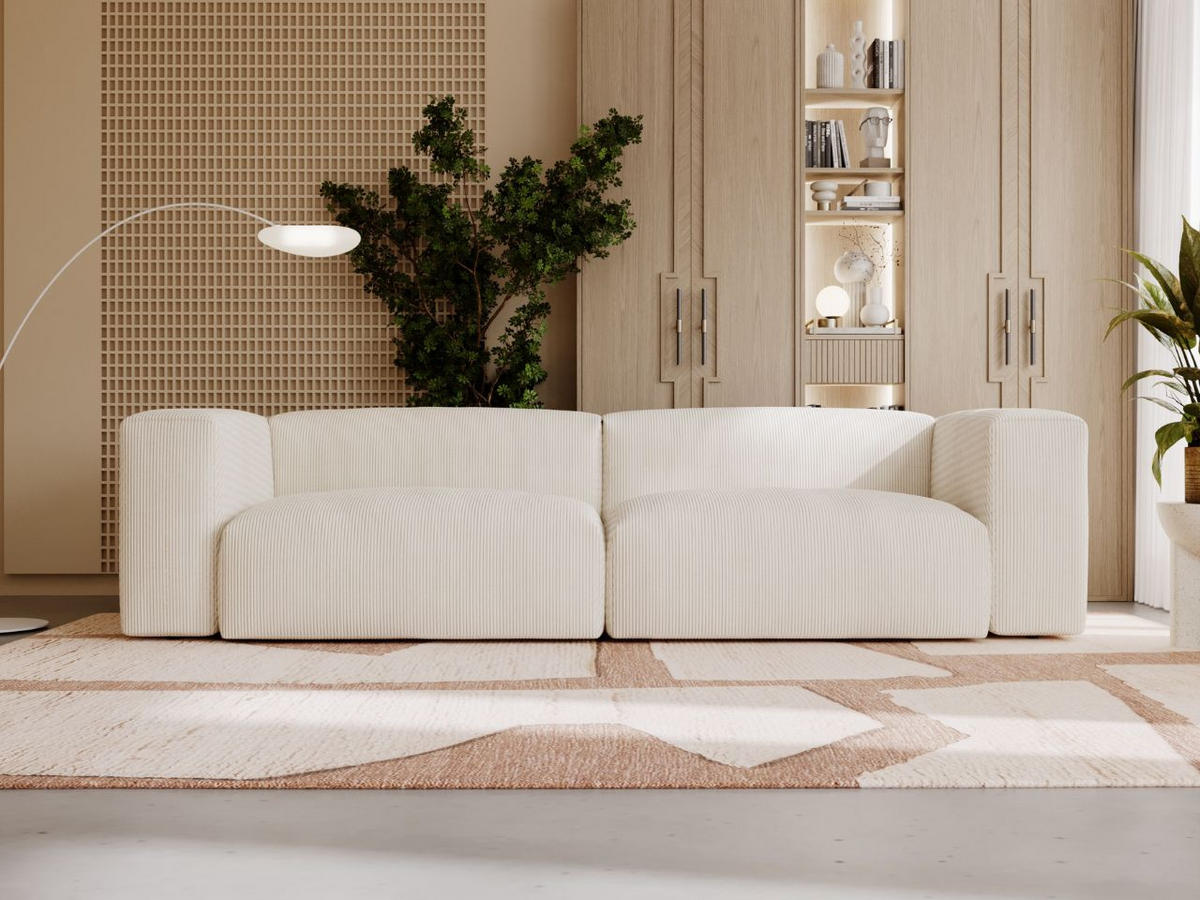 SOFA 240/85/80 Creme Landi - Creme/Schwarz, Kunststoff/Textil (240/85/80cm) - Graingold