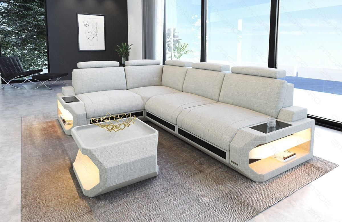 ECKSOFA Siena Elfenbein Schwarz Strukturstoff - Creme, Kunststoff (272/272cm)