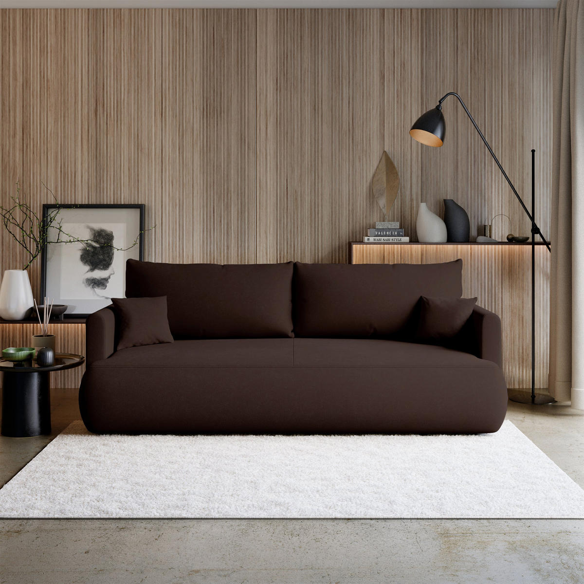 SCHLAFSOFA Ovo Mini Braun Chenille Easy Clean - Schwarz/Braun, Kunststoff/Textil (226/90/97cm) - Selsey