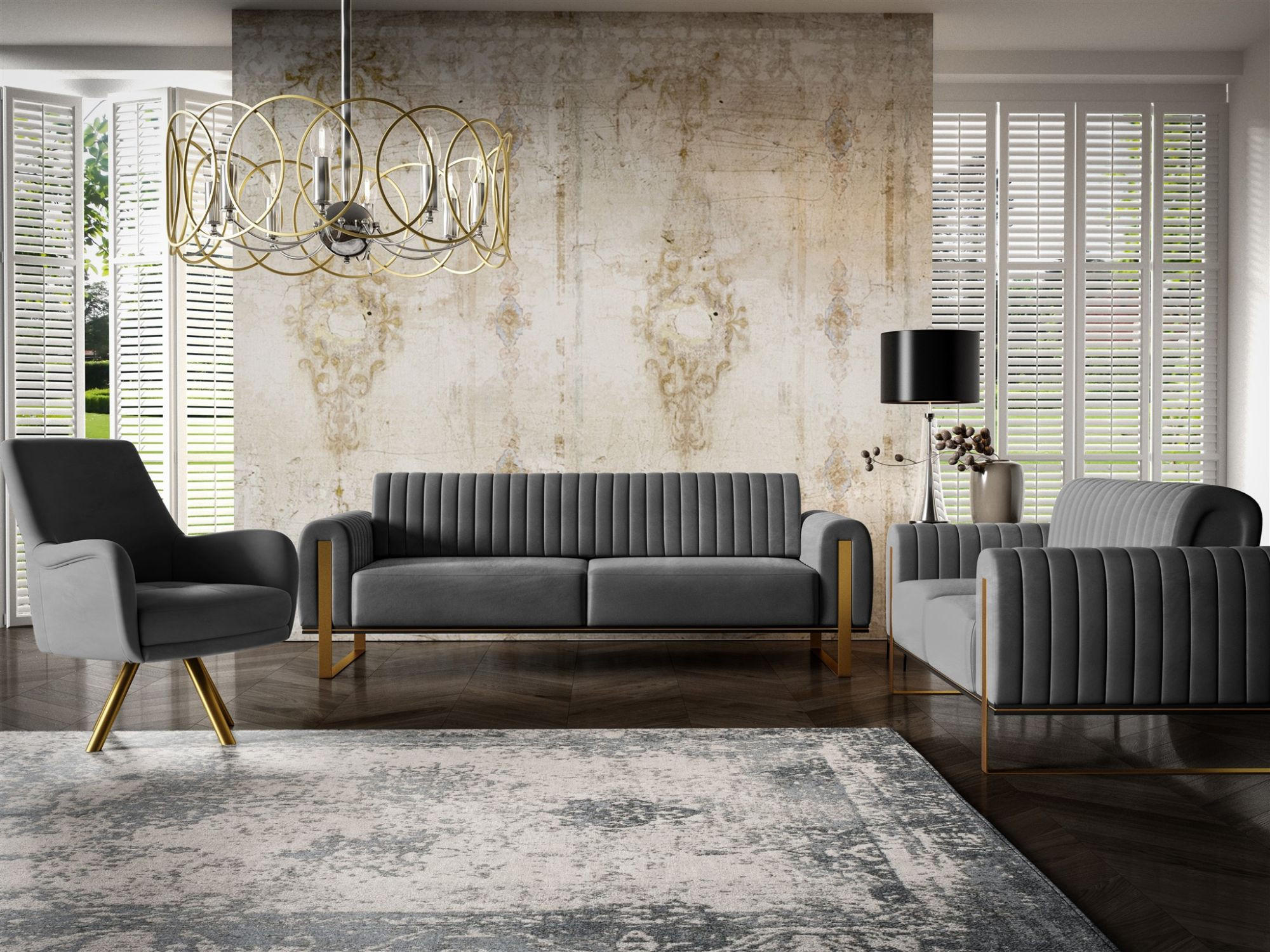 SOFASET Valerie 3-2 Und Drehsessel - Anthrazit, Holzwerkstoff/Textil (228/79/90cm) - Fun Möbel