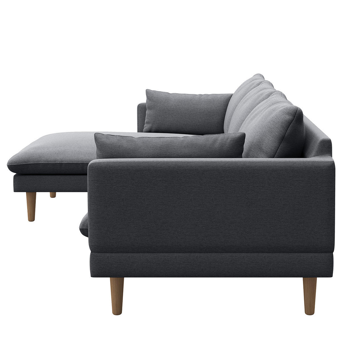 ECKSOFA mit Longchair - Webstoff - Buchefarben/Grau, Buchenholz/Textil (242/150cm) - home24