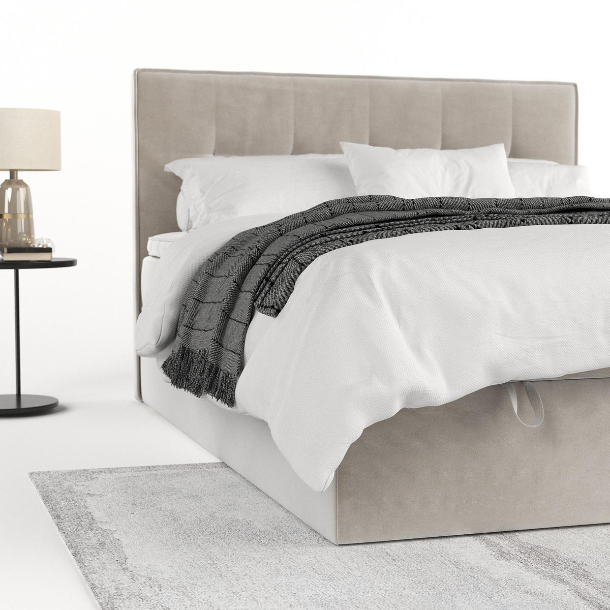 BOXBETT Tivra 160/200 cm Hellbeige im Paros Stoff - Beige/Schwarz, Holz/Holzwerkstoff (160/200cm) - AltaBeds