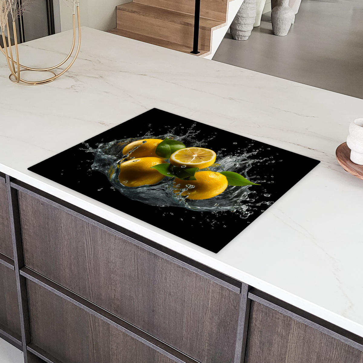 HERDABDECKPLATTE Zitrone - Obst - Gelb - Schwarz 77x59 cm - Gelb, Kunststoff (77/0.2/59cm) - MuchoWow