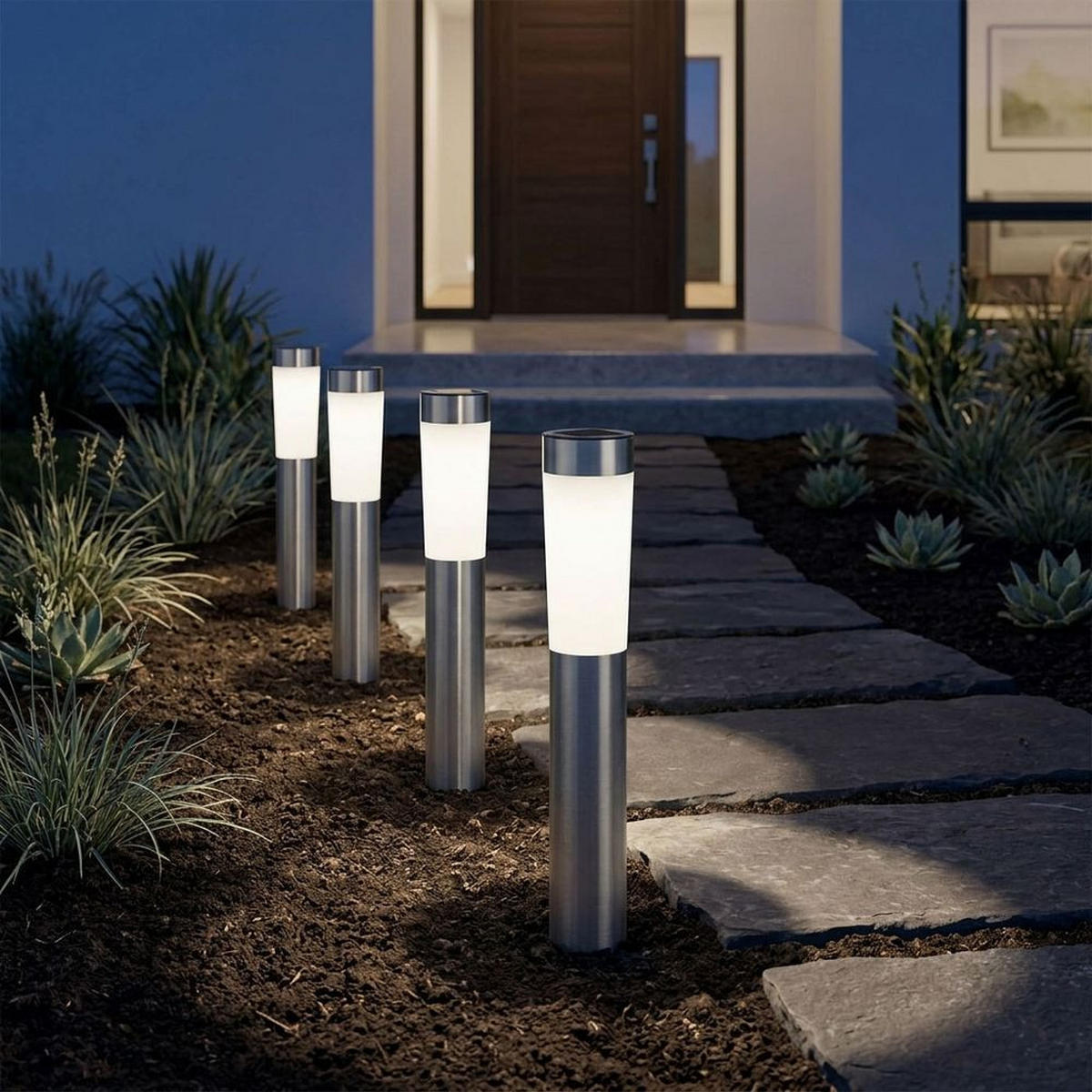 LED AUSSENLEUCHTE Solar Silber 2er Set - Silberfarben, Metall (7.5/7.5/56cm)