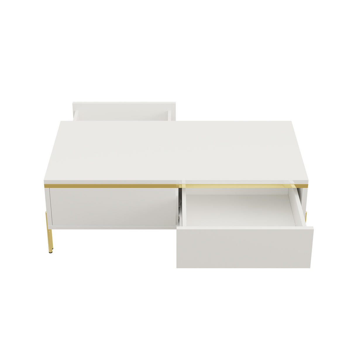 COUCHTISCH 100/50/36 cm Weiß aus Holzwerkstoff mit Schubladen beidseitig und Hochglanzoberfläche - Weiß, Holzwerkstoff (100/50/36cm) - OKWISH