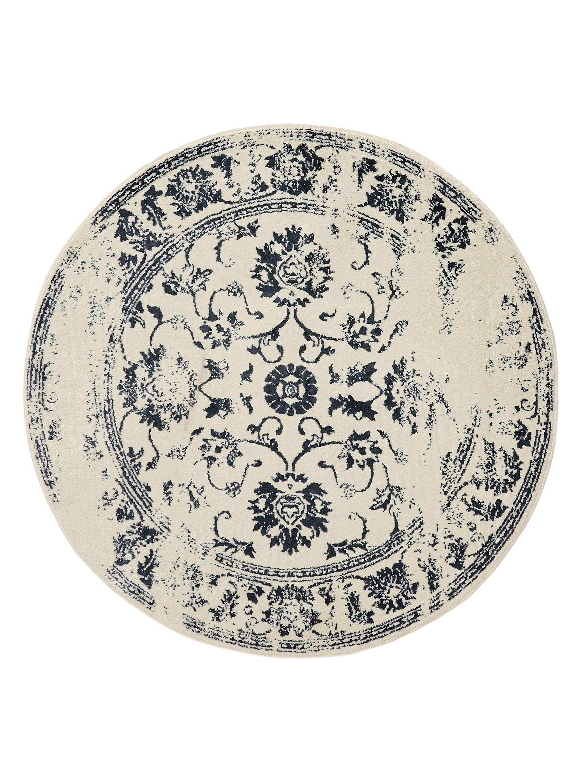 VINTAGE-TEPPICH Suki ø 160 cm rund - Blau/Creme, Kunststoff (160/160cm) - benuta