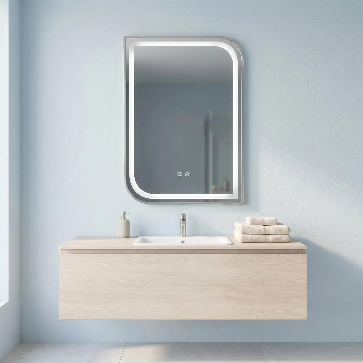 SPIEGEL Rea Led Zone 70x50 Brush Nickel - Nickelfarben, Glas (50/70/2.5cm) - REA