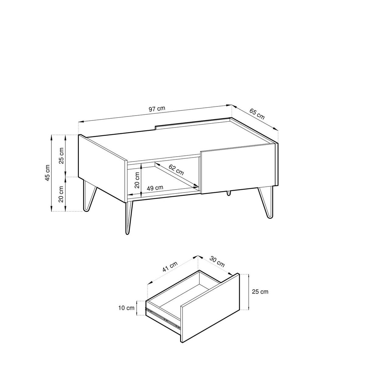 COUCHTISCH ARMONIA 97/45/65 cm Graphitfarben - Graphitfarben, Holzwerkstoff (65/97/45cm) - MASSENO