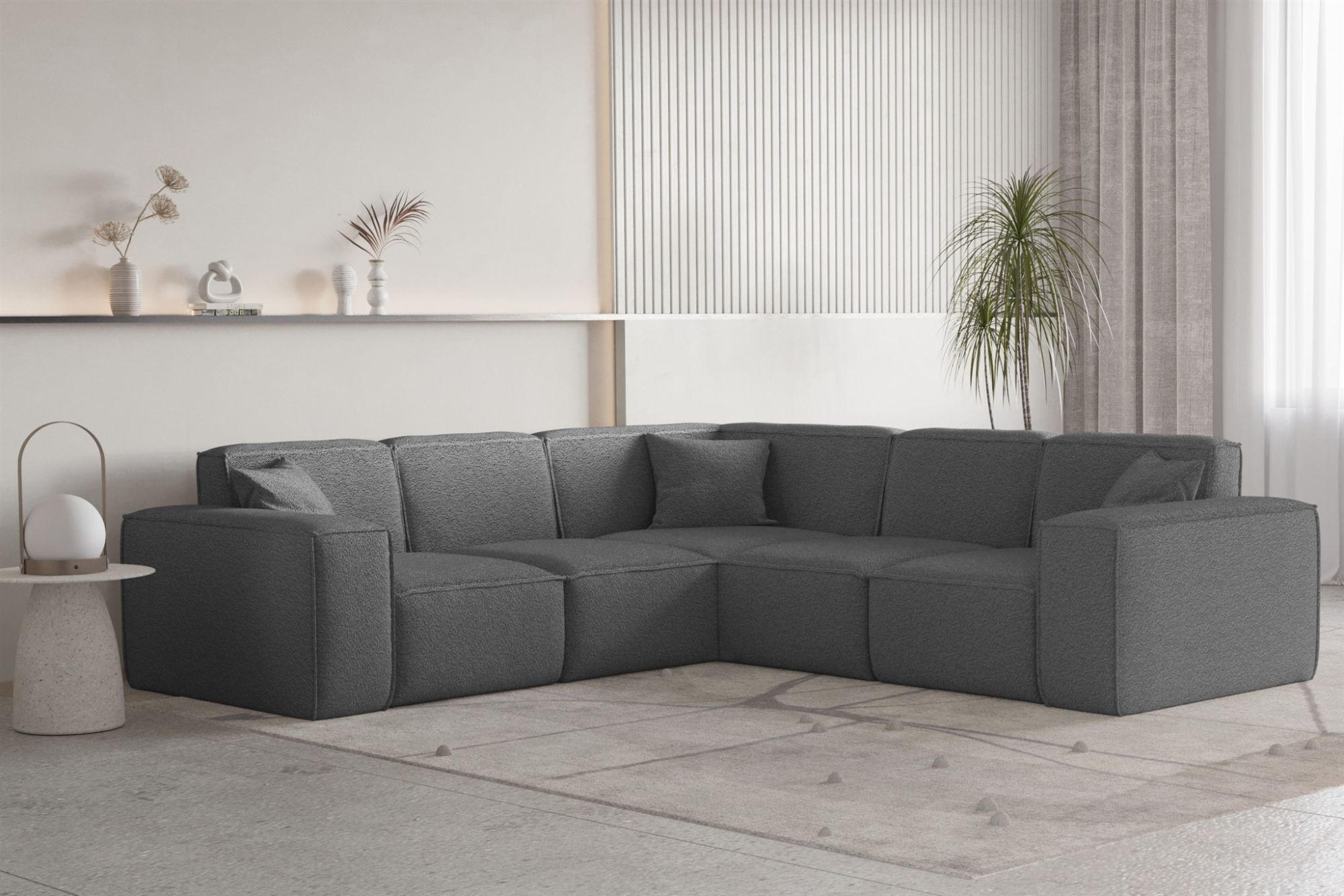 ECKSOFA Univ Celes Premium Ascot Bukla - Graphitfarben, Holzwerkstoff/Textil (246/246cm) - Fun Möbel