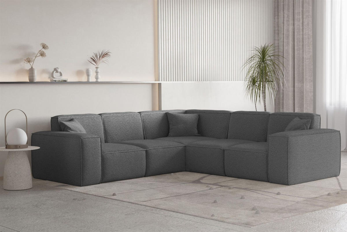 ECKSOFA Univ Celes Premium Ascot Bukla - Graphitfarben, Holzwerkstoff/Textil (246/246cm) - Fun Möbel