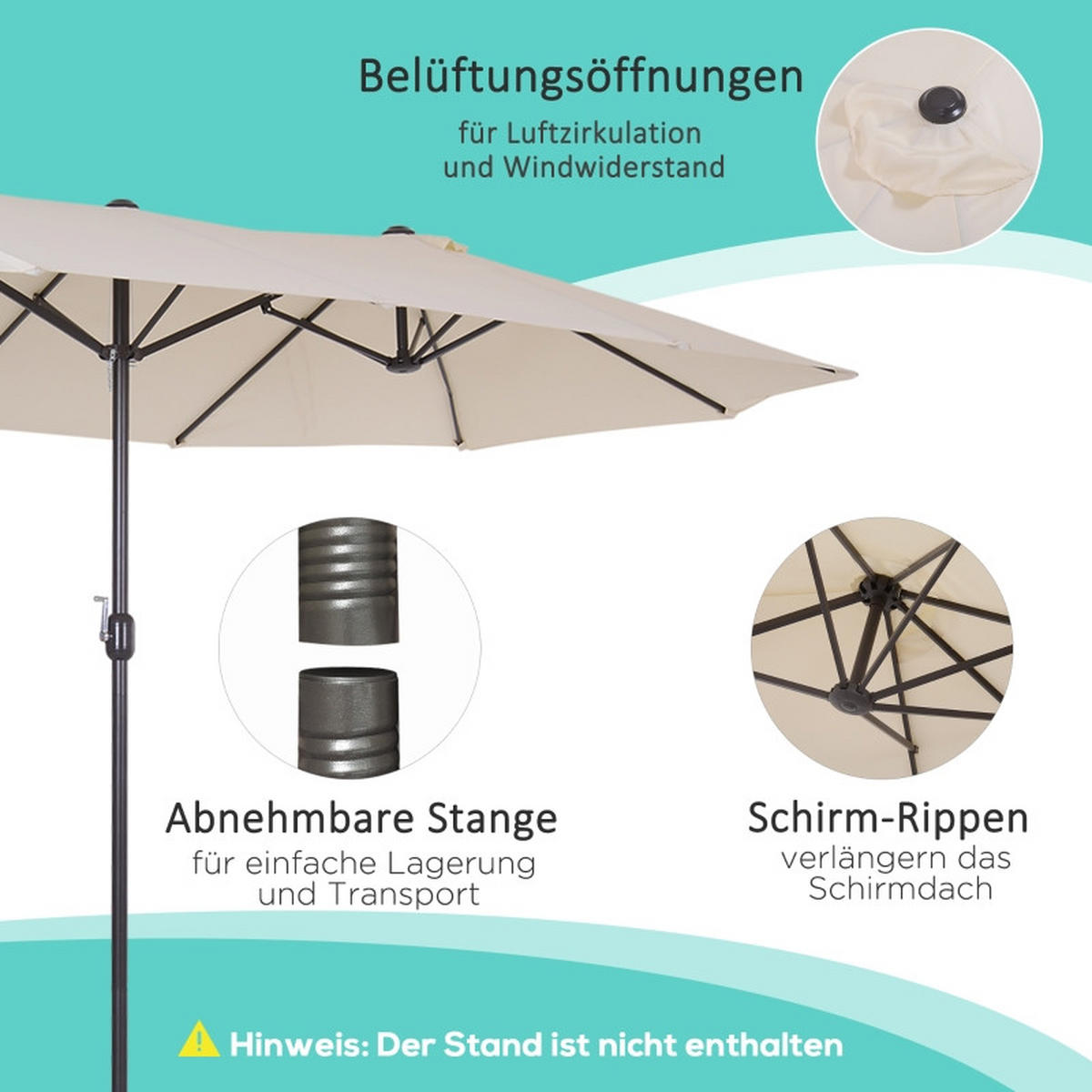 SONNENSCHIRM Doppelsonnenschirm Gartenschirm Beige - Beige, Metall (270/455cm) - ComfortXL