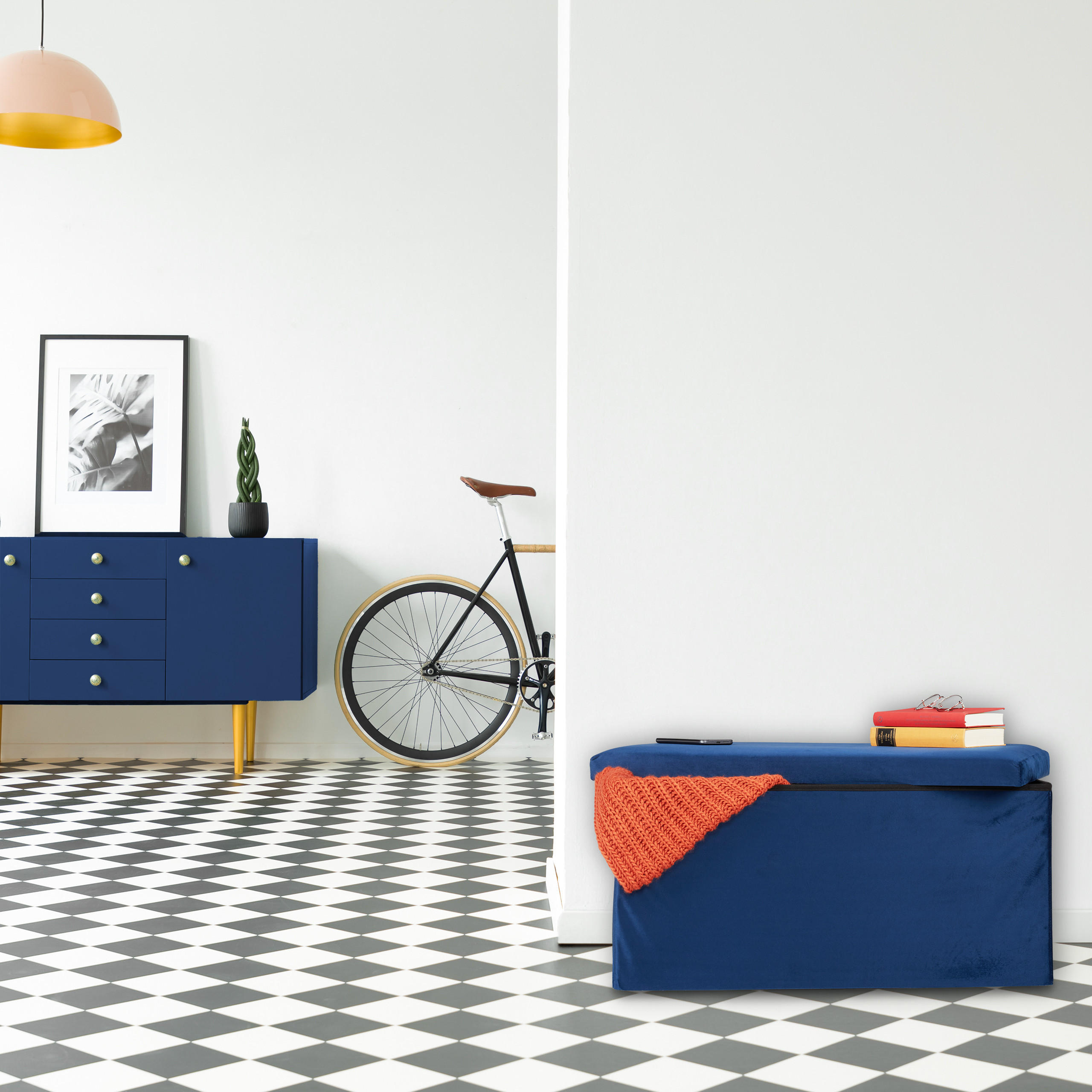 SITZBANK - Blau, Holzwerkstoff/Textil (77/38/39cm) - Relaxdays