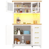 BUFFET ormarić od MDF-a, 105,5/40/180 cm bijeli, s LED rasvjetom i velikim spremišnim prostorom - bijela, drvni materijal (105.5/180/40cm) - BEAOK