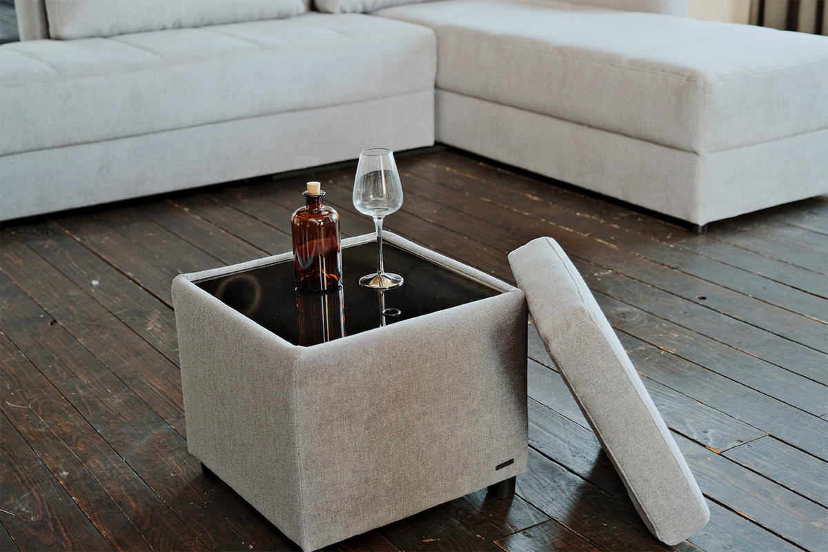 HOCKER IDA Grau Webstoff - Grau, Textil (45/45/45cm) - KAWOLA