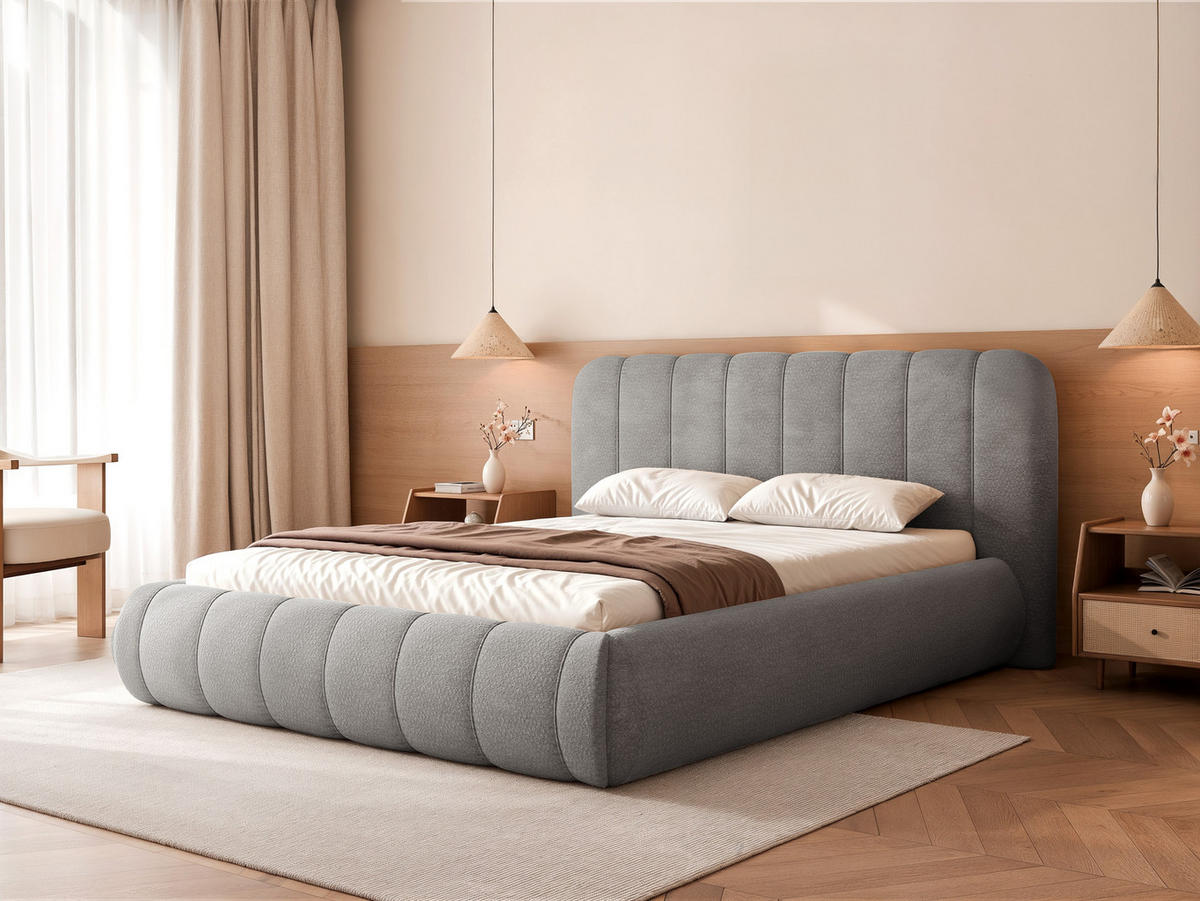 POLSTERBETT Gallo 140x200 cm Grau Chenille – (Doppelbett mit Bettkasten, Lattenrost, voluminöses Kopfteil) - Grau, Holz/Holzwerkstoff (140/200cm) - Ravio