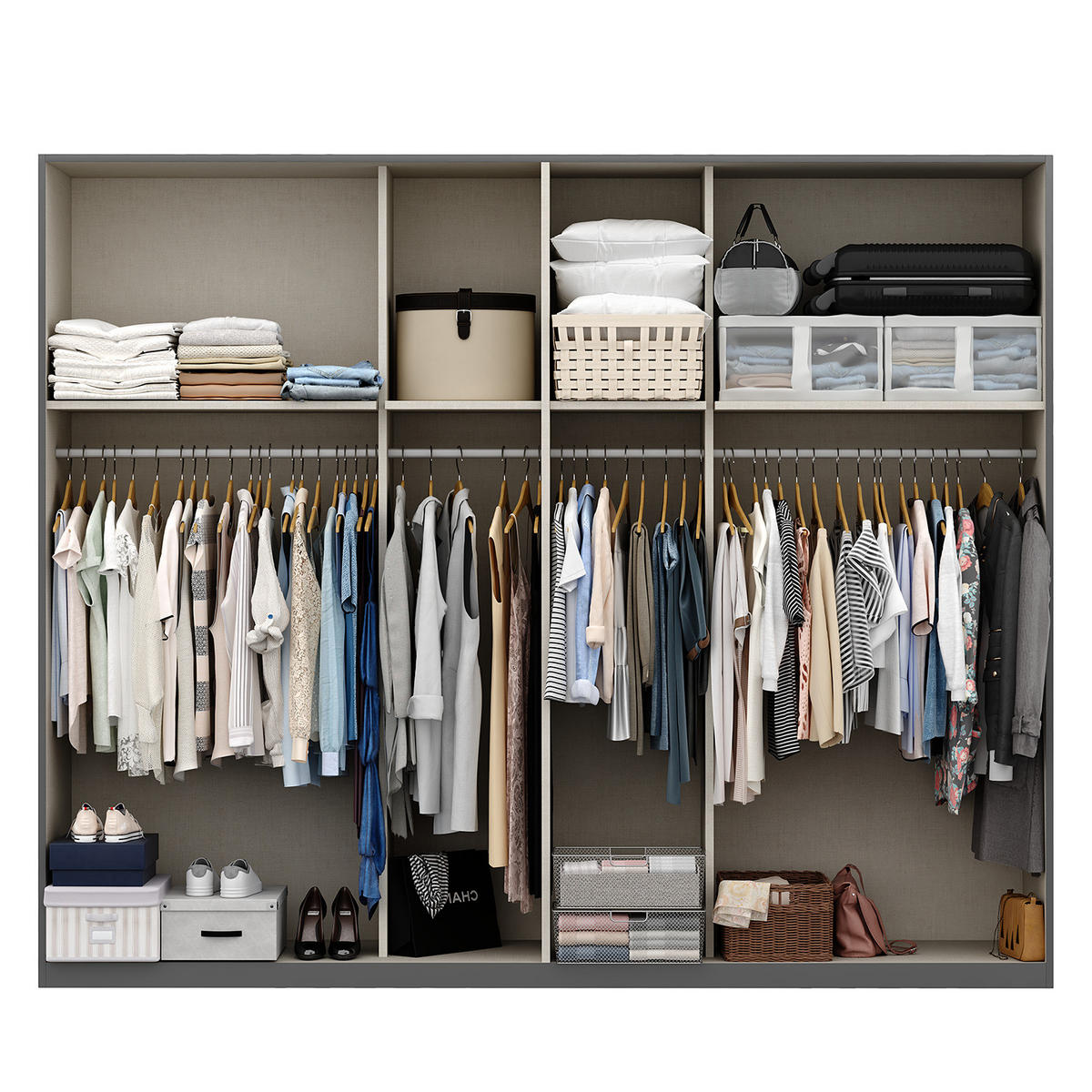 DREHTÜRENSCHRANK - Graphitfarben, Holzwerkstoff (270/222/60cm) - home24