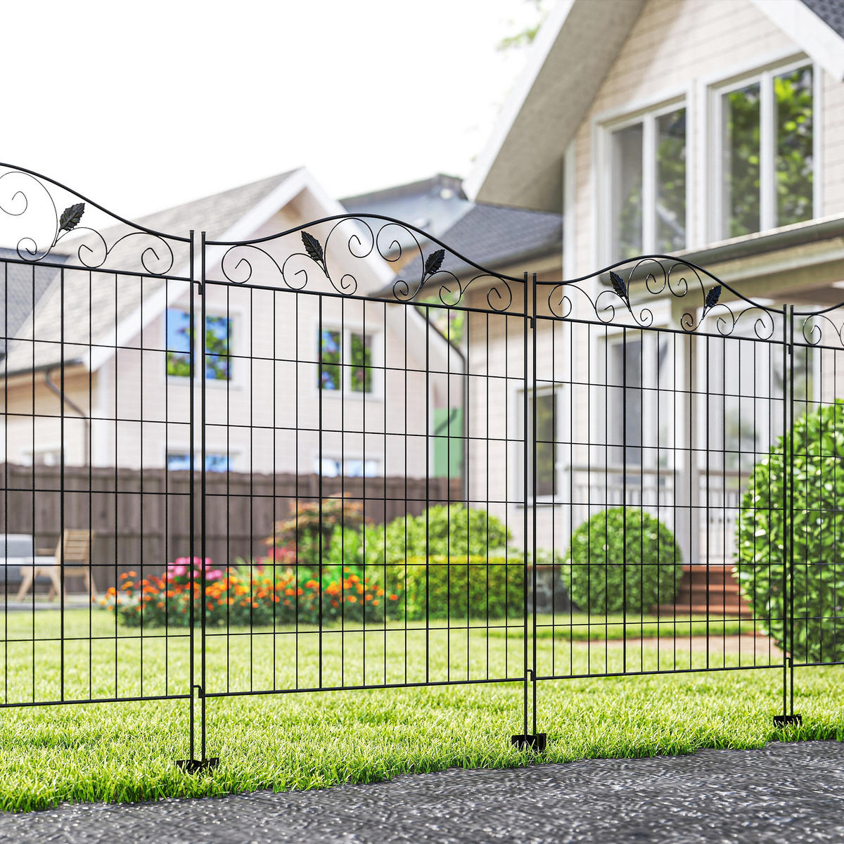 GARTENZAUN, Metall, Schwarz - Schwarz, Metall (1/112cm) - Outsunny