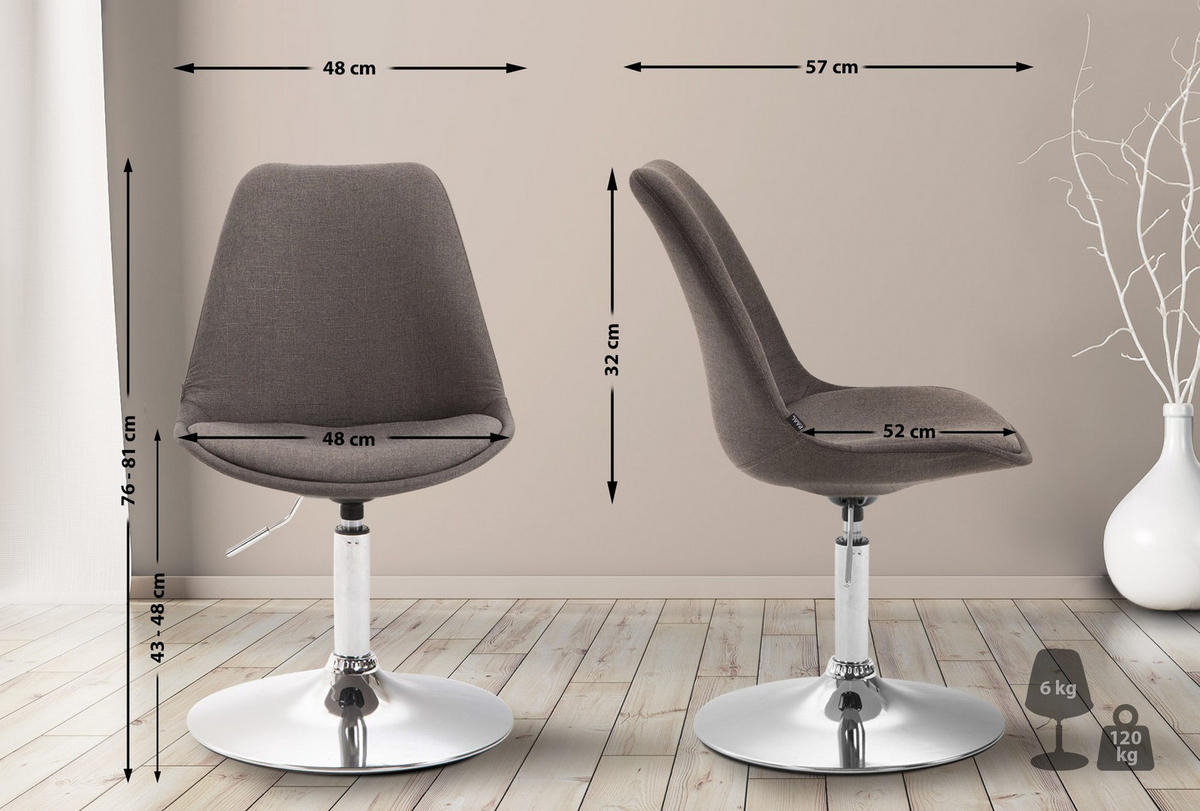 DREHSTUHL Stoff dunkelgrau - Chromfarben/Dunkelgrau, Textil/Metall (48/76/57cm) - CLP